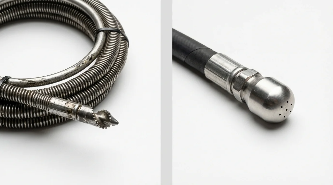 Drain snake cable and hydro jetting nozzle used for drain cleaning in Coleman, MI