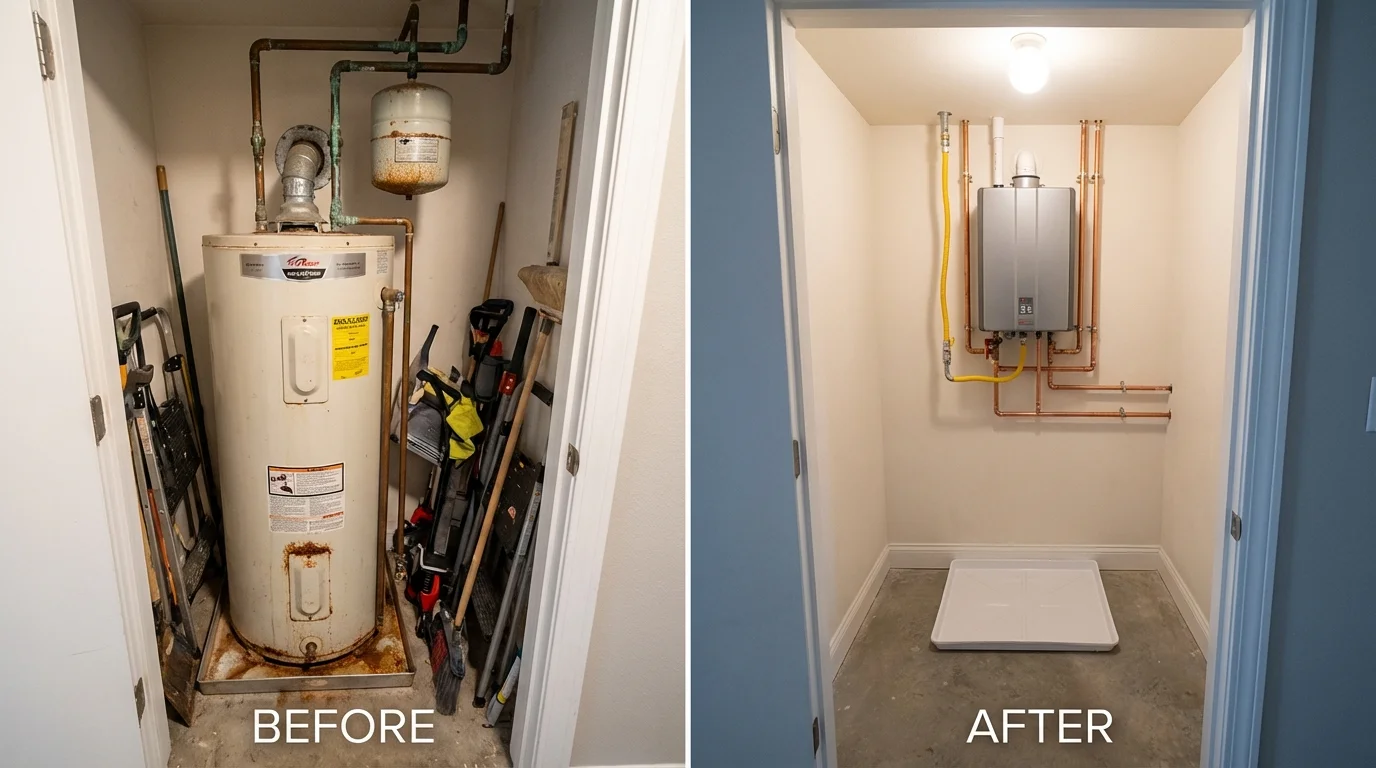 Tank water heater versus wall-mounted tankless unit comparison for Coleman, MI homeowners
